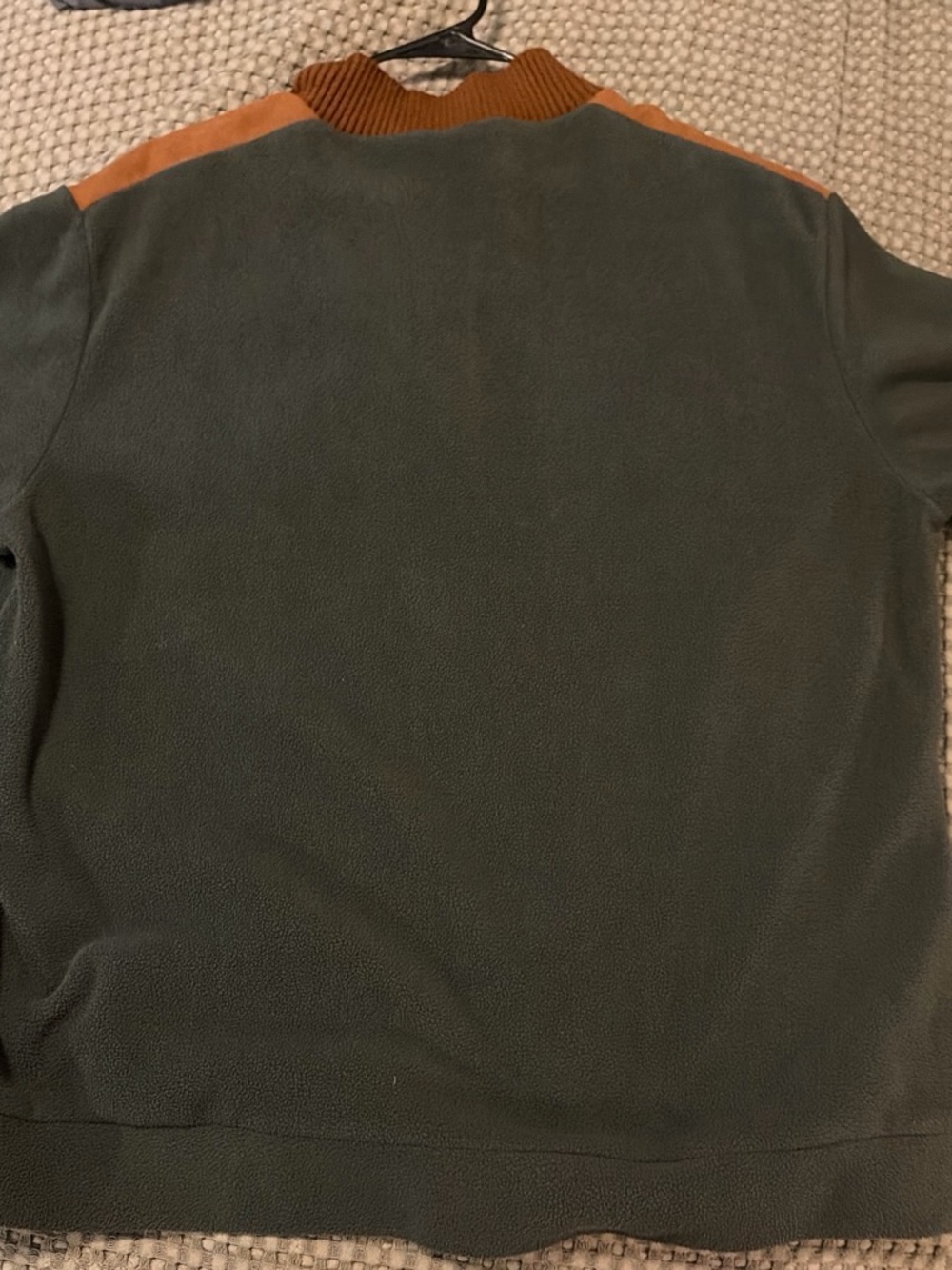 Carhartt Olive Green Half-Zip Fleece with Brown Shoulder and Elbow Accents - Picture 2 of 3